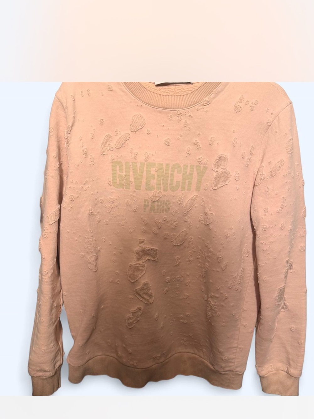 Givenchy Distressed Logo Crewneck Sweatshirt - Cream/Light Pink